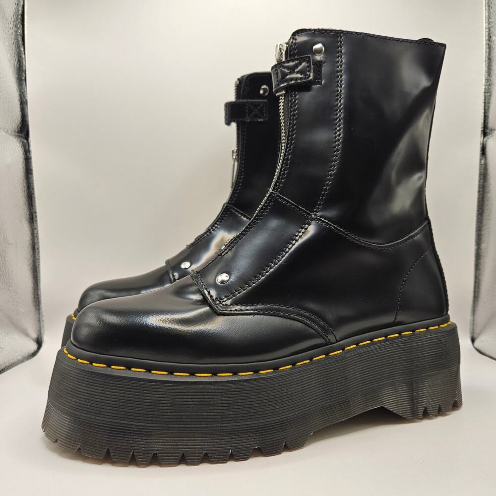 DR MARTENS WOMEN'S 11 JETTA HI MAX SMOOTH LEATHER BLACK PLATFORM BOOTS BUTTERO